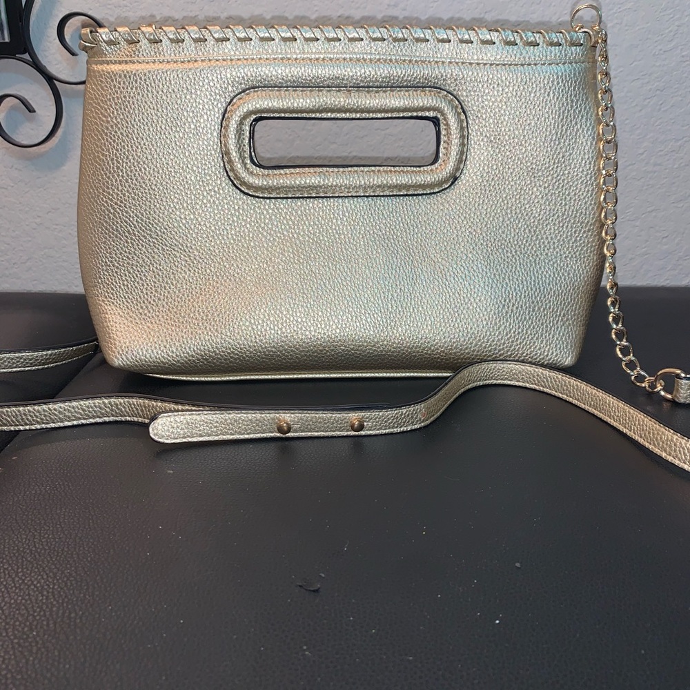 Gold clutch and crossbody bag
